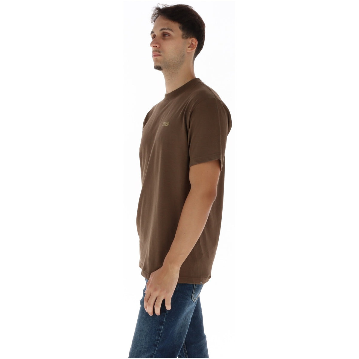 Vans Men's Brown Print Crewneck T-Shirt – 100% Cotton, Short Sleeve