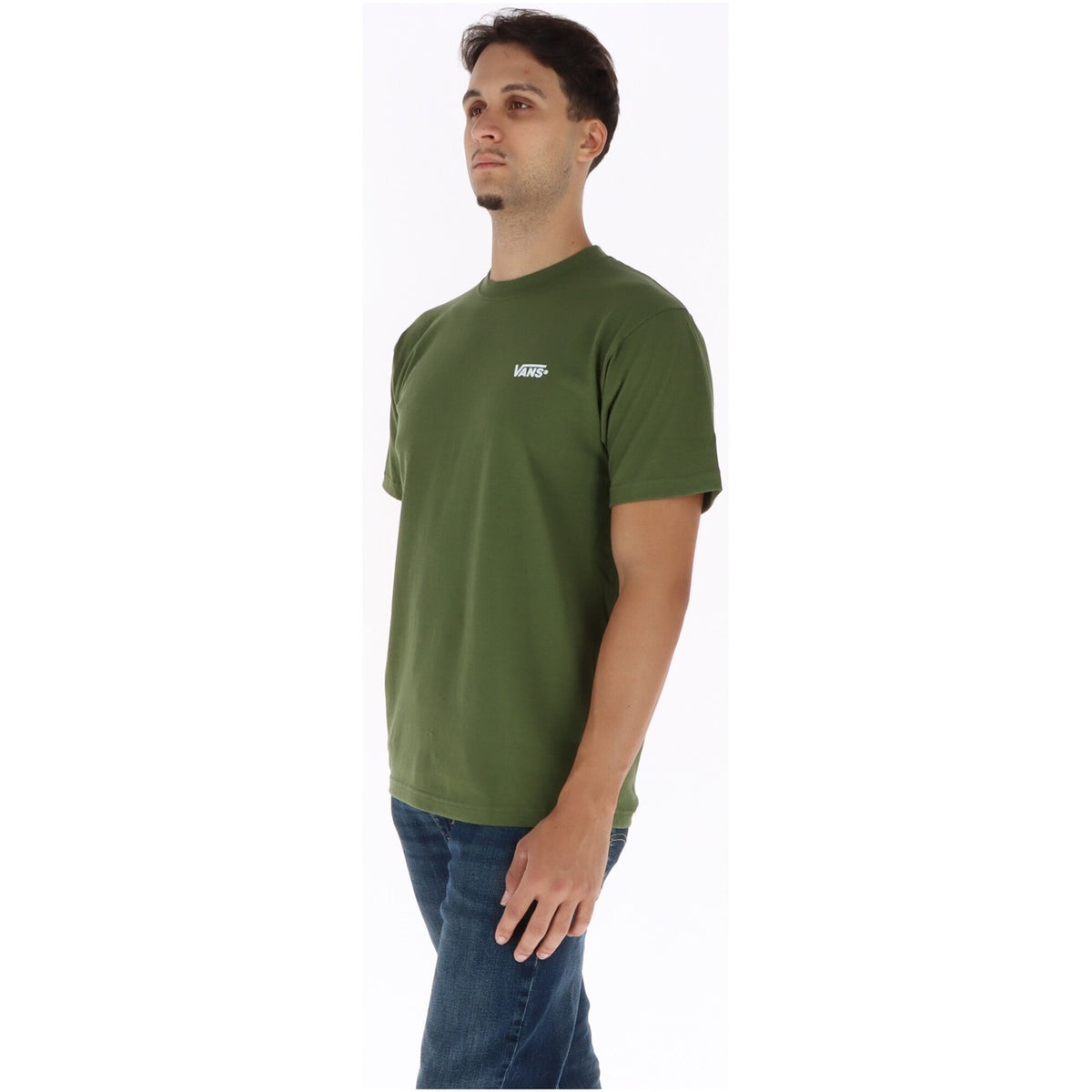 Vans Men's Green Print Crewneck T-Shirt – 100% Cotton, Short Sleeve