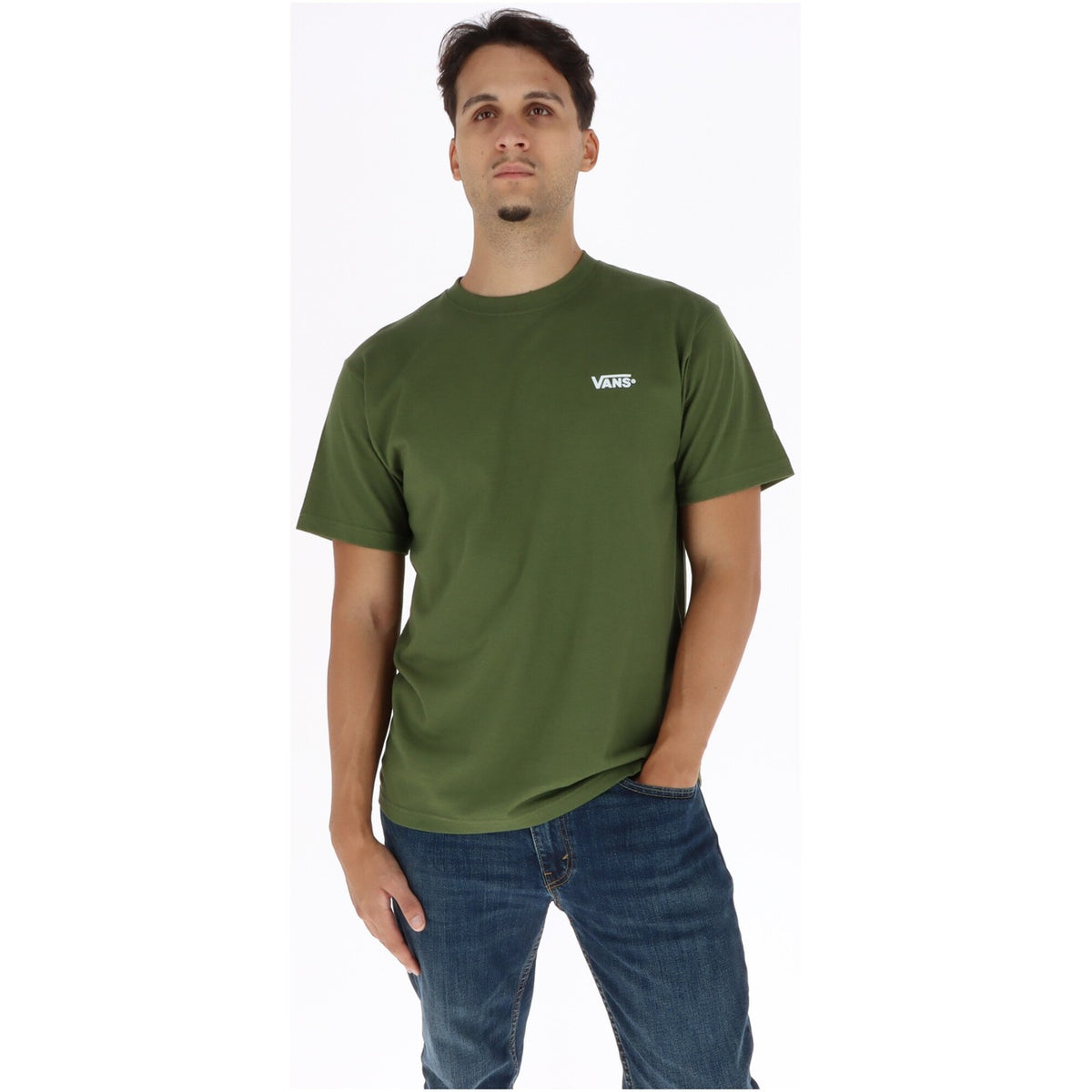 Vans Men's Green Print Crewneck T-Shirt – 100% Cotton, Short Sleeve