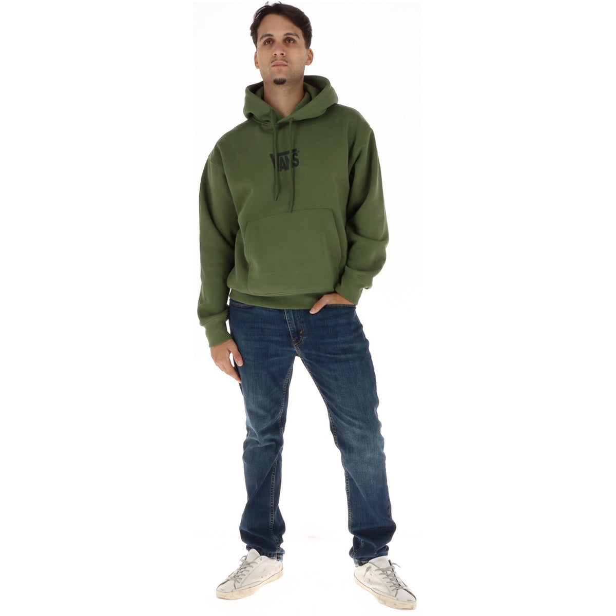 Vans Men's Green Print Hoodie Sweatshirt – Front Pockets, 96% Cotton