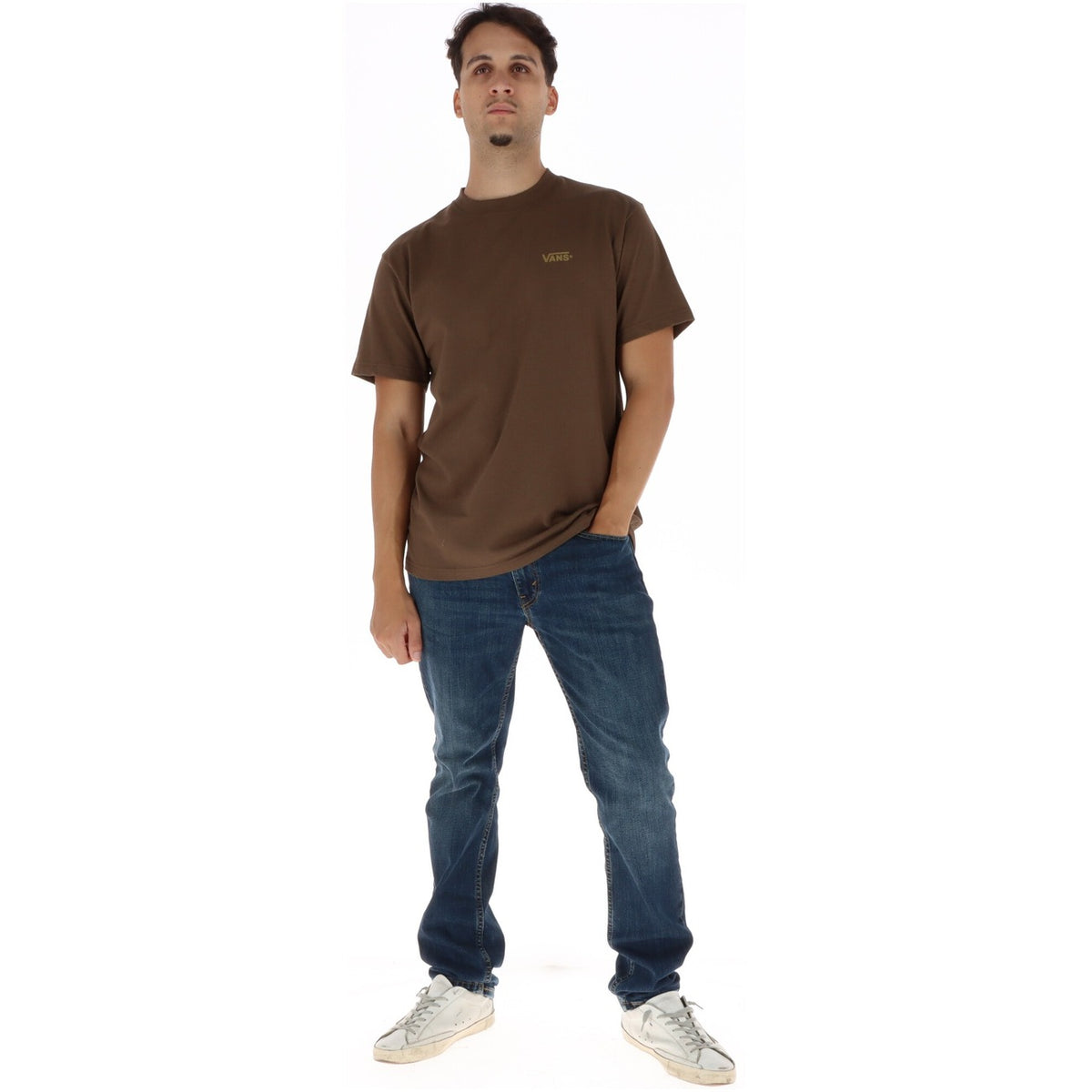 Vans Men's Brown Print Crewneck T-Shirt – 100% Cotton, Short Sleeve