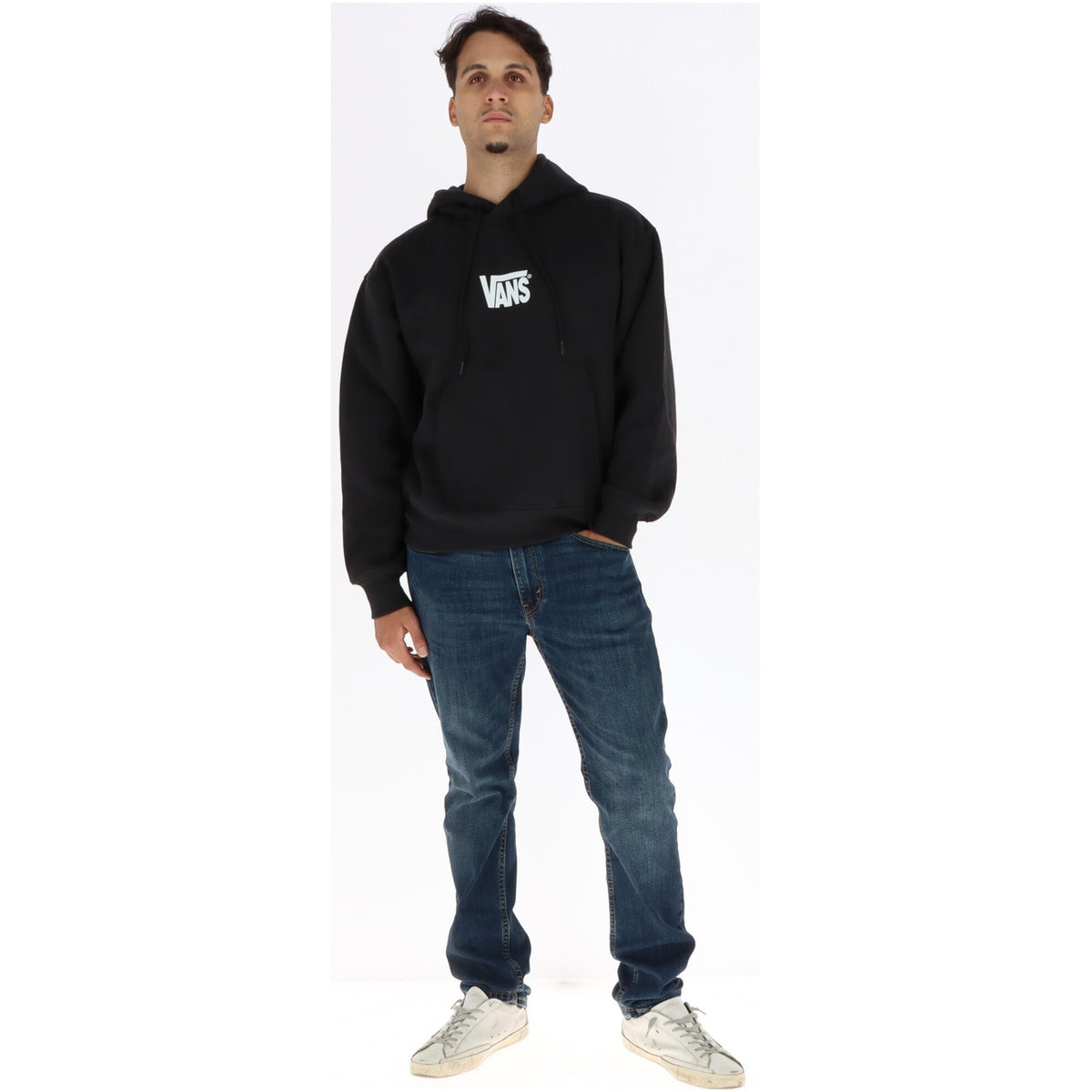 Vans Men's Black Print Hoodie Sweatshirt – Front Pockets, 96% Cotton
