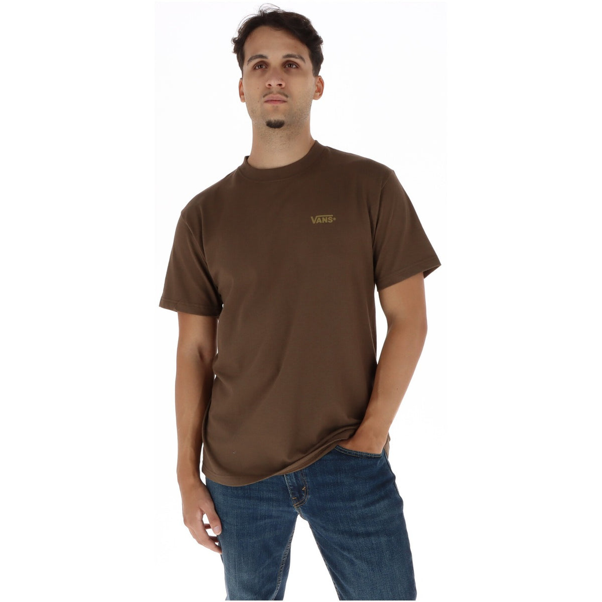 Vans Men's Brown Print Crewneck T-Shirt – 100% Cotton, Short Sleeve