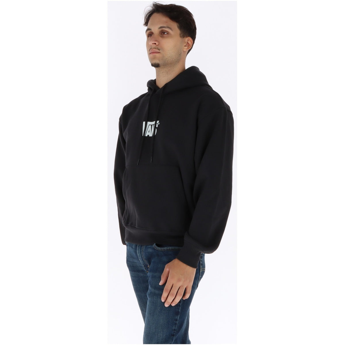 Vans Men's Black Print Hoodie Sweatshirt – Front Pockets, 96% Cotton