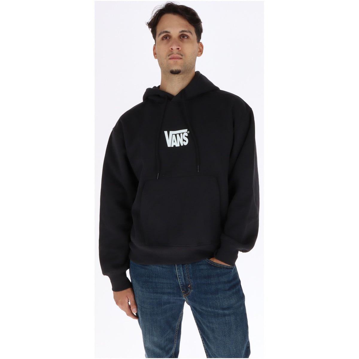 Vans Men's Black Print Hoodie Sweatshirt – Front Pockets, 96% Cotton