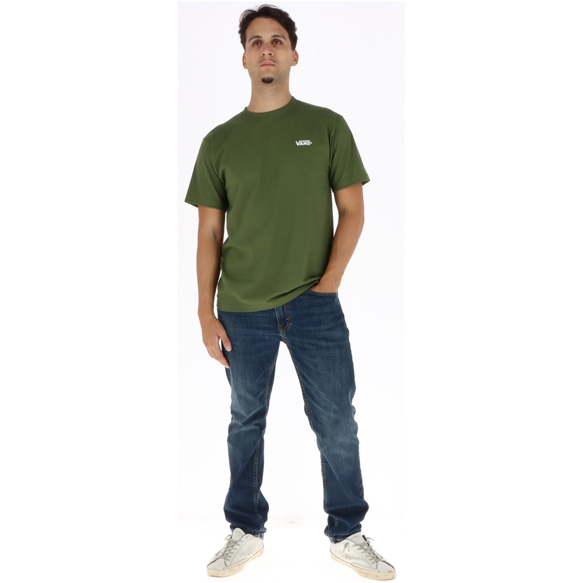 Vans Men's Green Print Crewneck T-Shirt – 100% Cotton, Short Sleeve